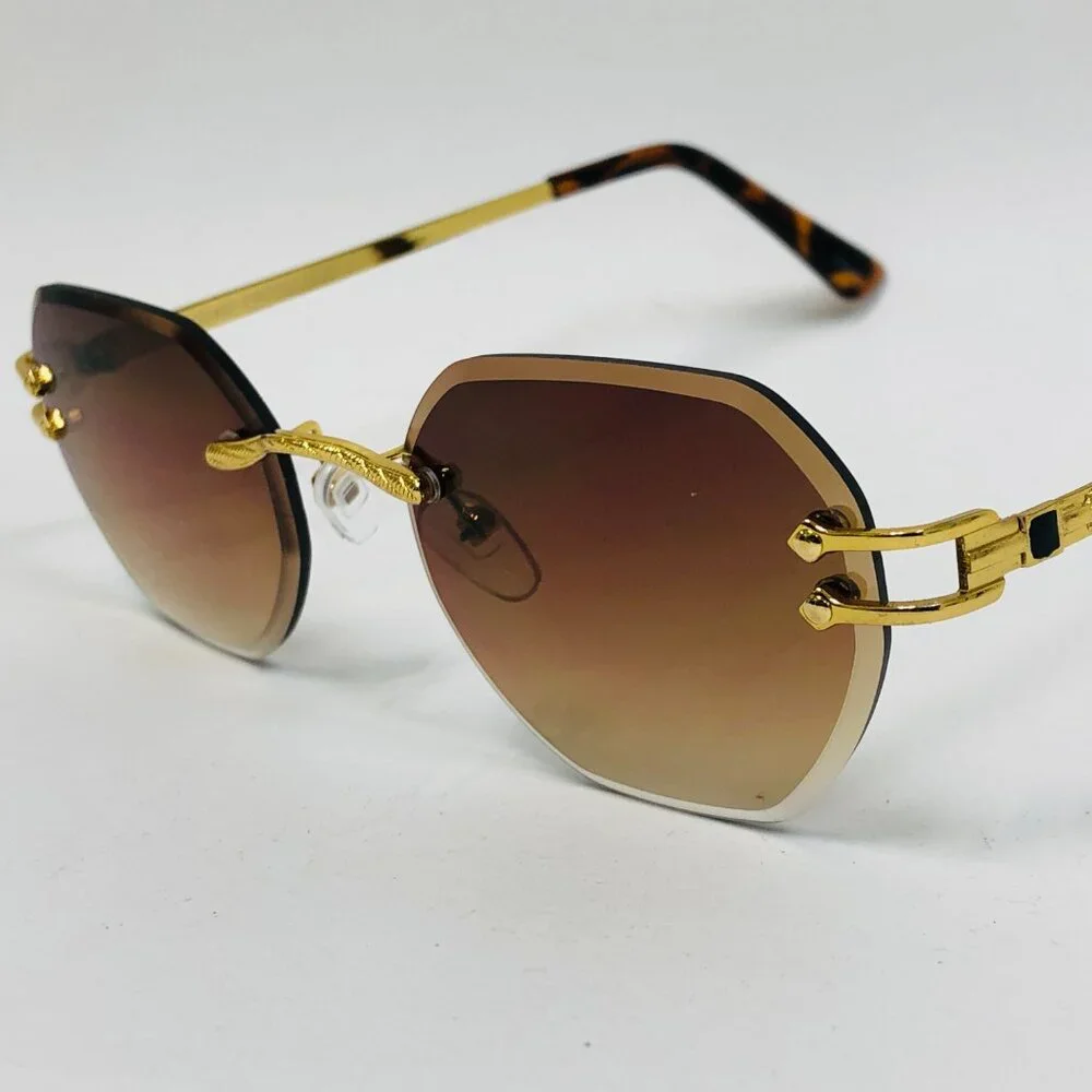 Men Sunglasses Brown Lens Square Gold Frame Street Wear Light‎ Weight Lentes New